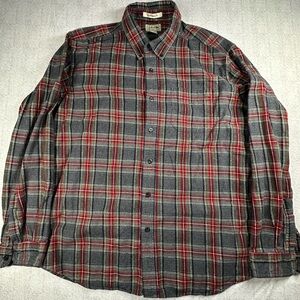 L.L. Bean Men's Red and Gray Plaid Button Down Shirt